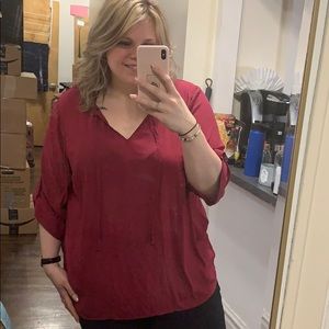 NWOT torrid tie neck red blouse, size 3